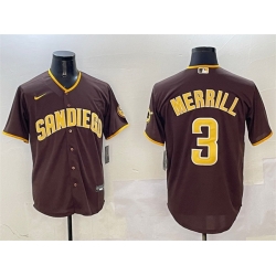 Men San Diego Padres 3 Jackson Merrill Brown Cool Base Stitched Baseball Jersey