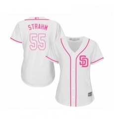 Womens San Diego Padres 55 Matt Strahm Replica White Fashion Cool Base Baseball Jersey 