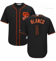 Mens Majestic San Francisco Giants 1 Gregor Blanco Authentic Black Team Logo Fashion Cool Base MLB Jersey 