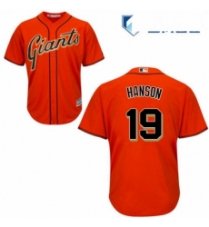 Mens Majestic San Francisco Giants 19 Alen Hanson Replica Orange Alternate Cool Base MLB Jersey 