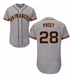Mens Majestic San Francisco Giants 28 Buster Posey Grey Road Flex Base Authentic Collection MLB Jersey