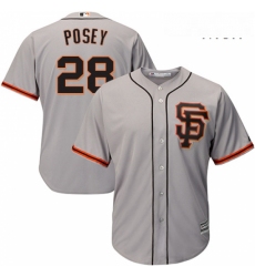 Mens Majestic San Francisco Giants 28 Buster Posey Replica Grey Road 2 Cool Base MLB Jersey