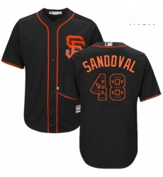Mens Majestic San Francisco Giants 48 Pablo Sandoval Authentic Black Team Logo Fashion Cool Base MLB Jersey 