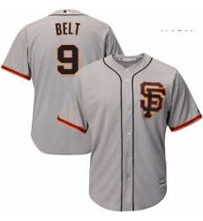 Mens Majestic San Francisco Giants 9 Brandon Belt Replica Grey Road 2 Cool Base MLB Jersey