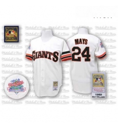 Mens Mitchell and Ness San Francisco Giants 24 Willie Mays Replica White Throwback MLB Jersey