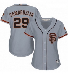 Womens Majestic San Francisco Giants 29 Jeff Samardzija Replica Grey Road 2 Cool Base MLB Jersey