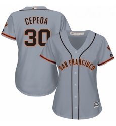 Womens Majestic San Francisco Giants 30 Orlando Cepeda Replica Grey Road Cool Base MLB Jersey