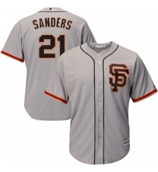 Youth Majestic San Francisco Giants 21 Deion Sanders Replica Grey Road 2 Cool Base MLB Jersey