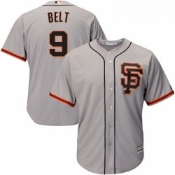 Youth Majestic San Francisco Giants 9 Brandon Belt Authentic Grey Road 2 Cool Base MLB Jersey