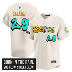 Men Seattle Mariners 29 Cal Raleigh Cream 2025 Graffiti Emerald Drop Edition Vapor Premier Limited Stitched Jersey