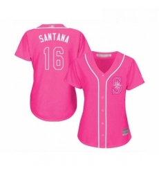 Womens Seattle Mariners 16 Domingo Santana Replica Pink Fashion Cool Base Baseball Jersey 
