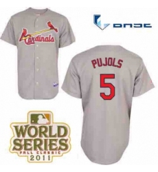 Mens Majestic St Louis Cardinals 5 Albert Pujols Authentic Grey Cool Base 2011 World Series Patch MLB Jersey