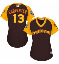 Womens Majestic St Louis Cardinals 13 Matt Carpenter Authentic Brown 2016 All Star National League BP Cool Base MLB Jersey