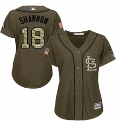 Womens Majestic St Louis Cardinals 18 Mike Shannon Authentic Green Salute to Service MLB Jersey