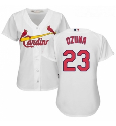 Womens Majestic St Louis Cardinals 23 Marcell Ozuna Replica White Home Cool Base MLB Jersey 
