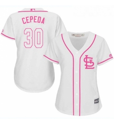 Womens Majestic St Louis Cardinals 30 Orlando Cepeda Replica White Fashion Cool Base MLB Jersey