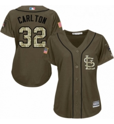 Womens Majestic St Louis Cardinals 32 Steve Carlton Authentic Green Salute to Service MLB Jersey 