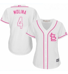 Womens Majestic St Louis Cardinals 4 Yadier Molina Replica White Fashion MLB Jersey