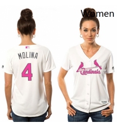 Womens Majestic St Louis Cardinals 4 Yadier Molina Replica White Mothers Day Cool Base MLB Jersey