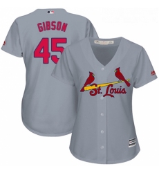 Womens Majestic St Louis Cardinals 45 Bob Gibson Authentic Grey Road Cool Base MLB Jersey