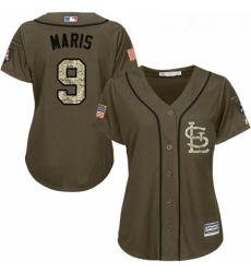 Womens Majestic St Louis Cardinals 9 Roger Maris Replica Green Salute to Service MLB Jersey