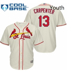 Youth Majestic St Louis Cardinals 13 Matt Carpenter Authentic Cream Alternate Cool Base MLB Jersey