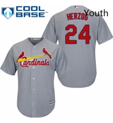 Youth Majestic St Louis Cardinals 24 Whitey Herzog Replica Grey Road Cool Base MLB Jersey