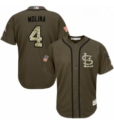 Youth Majestic St Louis Cardinals 4 Yadier Molina Replica Green Salute to Service MLB Jersey