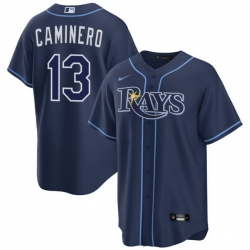 Men Tampa Bay Rays 13 Junior Caminero Navy Cool Base Stitched Baseball Jersey