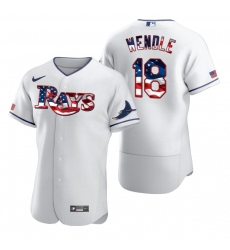 Men Tampa Bay Rays 18 Joey Wendle Men Nike White Fluttering USA Flag Limited Edition Flex Base MLB Jersey