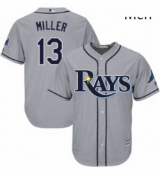 Mens Majestic Tampa Bay Rays 13 Brad Miller Replica Grey Road Cool Base MLB Jersey 