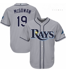 Mens Majestic Tampa Bay Rays 19 Dustin McGowan Replica Grey Road Cool Base MLB Jersey 