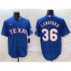 Men Texas Rangers 36 Wyatt Langford Royal Cool Base Limited Stitched Baseball Jersey
