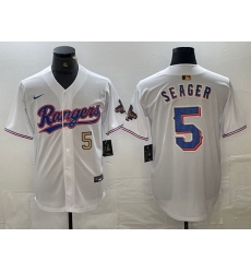 Men Texas Rangers 5 Corey Seager Number White 2023 World Series Champions Cool Base Jerseys