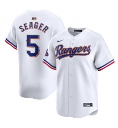 Men Texas Rangers 5 Corey Seager White 2024 Gold Collection Cool Base Stitched Baseball Jersey