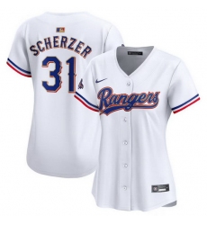 Women Texas Rangers 31 Max Scherzer White 2024 Gold Collection Stitched Baseball Jersey