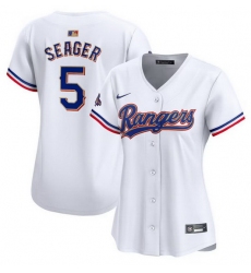 Women Texas Rangers 5 Corey Seager White 2024 Gold Collection Stitched Baseball Jersey