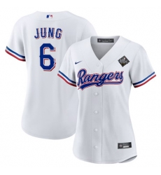 Women Texas Rangers 6 Josh Jung White 2023 World Series Stitched Baseball Jersey 28Run Small 29