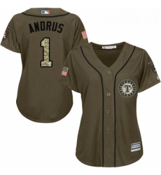 Womens Majestic Texas Rangers 1 Elvis Andrus Authentic Green Salute to Service MLB Jersey