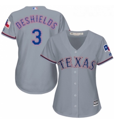 Womens Majestic Texas Rangers 3 Delino DeShields Replica Grey Road Cool Base MLB Jersey