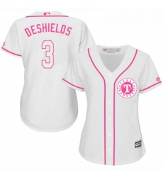 Womens Majestic Texas Rangers 3 Delino DeShields Replica White Fashion Cool Base MLB Jersey