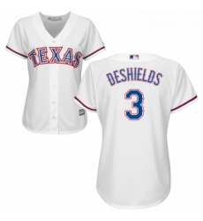 Womens Majestic Texas Rangers 3 Delino DeShields Replica White Home Cool Base MLB Jersey