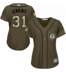 Womens Majestic Texas Rangers 31 Ferguson Jenkins Authentic Green Salute to Service MLB Jersey