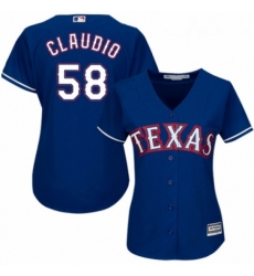 Womens Majestic Texas Rangers 58 Alex Claudio Authentic Royal Blue Alternate 2 Cool Base MLB Jersey 