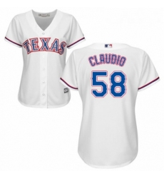 Womens Majestic Texas Rangers 58 Alex Claudio Authentic White Home Cool Base MLB Jersey 