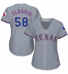 Womens Majestic Texas Rangers 58 Alex Claudio Replica Grey Road Cool Base MLB Jersey 