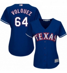 Womens Majestic Texas Rangers 64 Edinson Volquez Replica Royal Blue Alternate 2 Cool Base MLB Jersey 