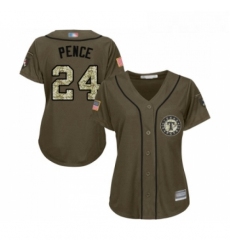 Womens Texas Rangers 24 Hunter Pence Authentic Green Salute to Service Baseball Jersey 