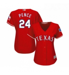 Womens Texas Rangers 24 Hunter Pence Replica Red Alternate Cool Base Baseball Jersey 