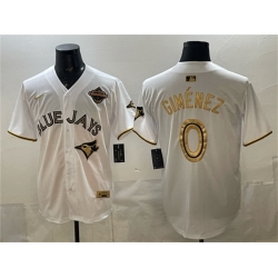 Men Toronto Blue Jays  0 Andres Gimenez White Gold 2025 American League Champions Limited Stitched Baseball Jersey